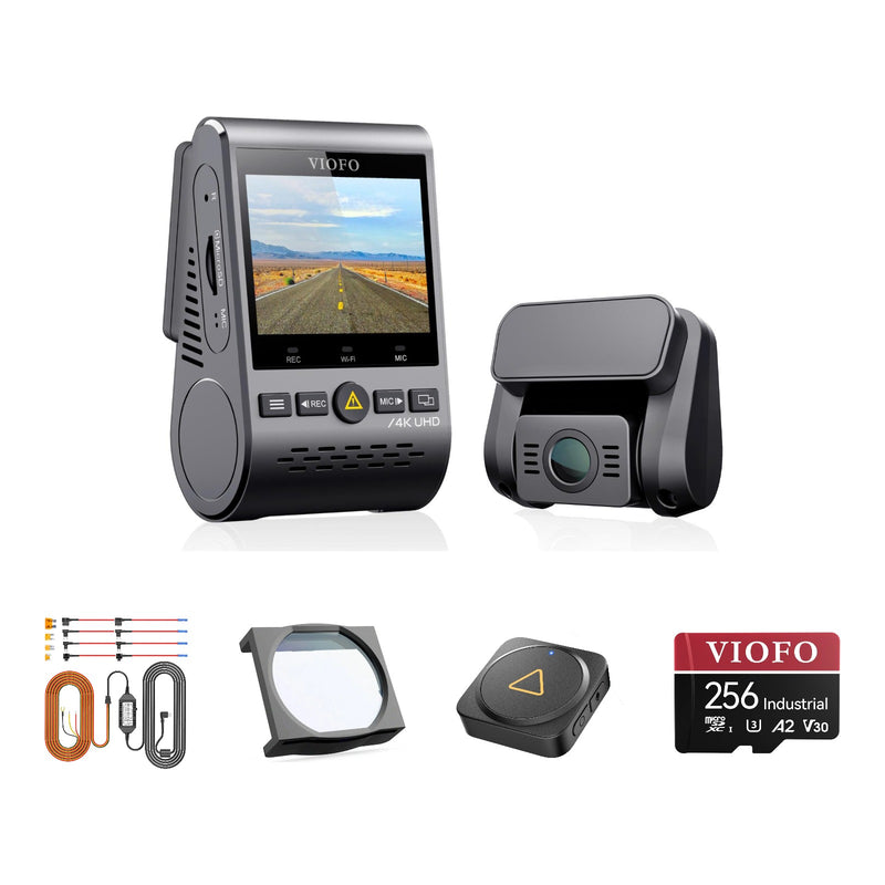 Viofo A129 Pro Duo Dash Cam HK3 Hardwire Kit CPL-100 Bluetooth Remote 256GB Bundle