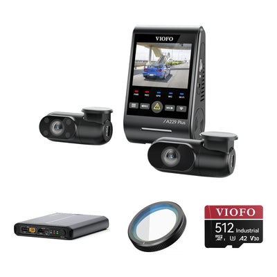 Viofo A229 Plus 3CH Dash Cam BP100 Battery Pack CPL-200 512GB Bundle