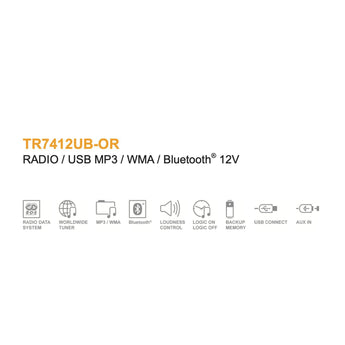 Continental TR7412UB-OR Car Stereo Radio Bluetooth USB Mechless Retro OEM Look - CEN