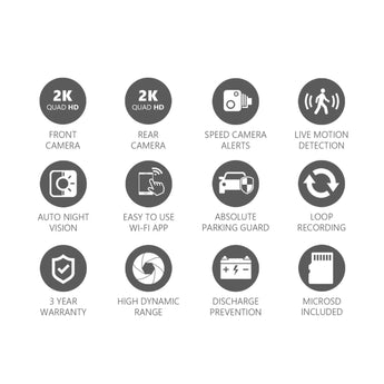 FineVu GX1000 2CH Dash Cam 2K QHD Front & Rear Camera Includes 64GB Card - CEN