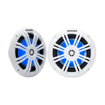 Kicker Marine KA49KM604WL Speakers KM 6.5" Coaxial White LED Grills Boat Rib 50w - CEN