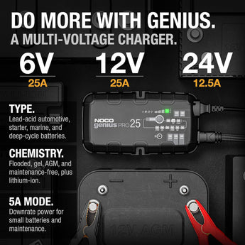 NOCO GeniusPRO25 6V/12V/24V 25A Battery Trickle Charger Maintainer Desulfator - CEN
