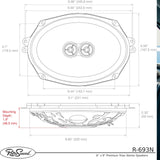 RetroSound Premium Single Triax Speaker 6x9 Inch with Bracket RS-UB1KT 100w RMS - CEN