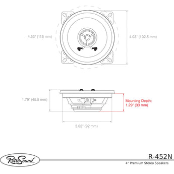 RetroSound Premium Stereo Speakers 4 Inch with Grills Sold as a Pair 30w RMS - CEN