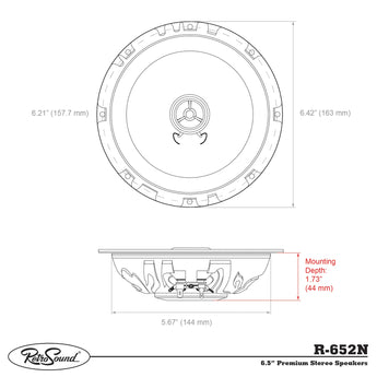 RetroSound Premium Stereo Speakers 6.5 Inch with Grills Sold as a Pair 50w RMS - CEN
