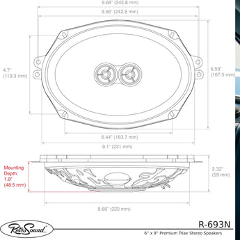 RetroSound Premium Stereo Speakers 6x9 Inch with Grills Sold as a Pair 100w RMS - CEN