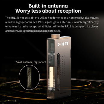 FiiO R11 Portable FM Radio Stereo Receiver Aluminium Body Earbuds Included Gold - CEN