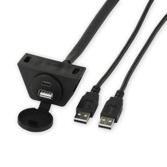 RetroSound Black Panel & Dash Mount USB-A & USB-C Extension Harness 1.3m Cable - CEN