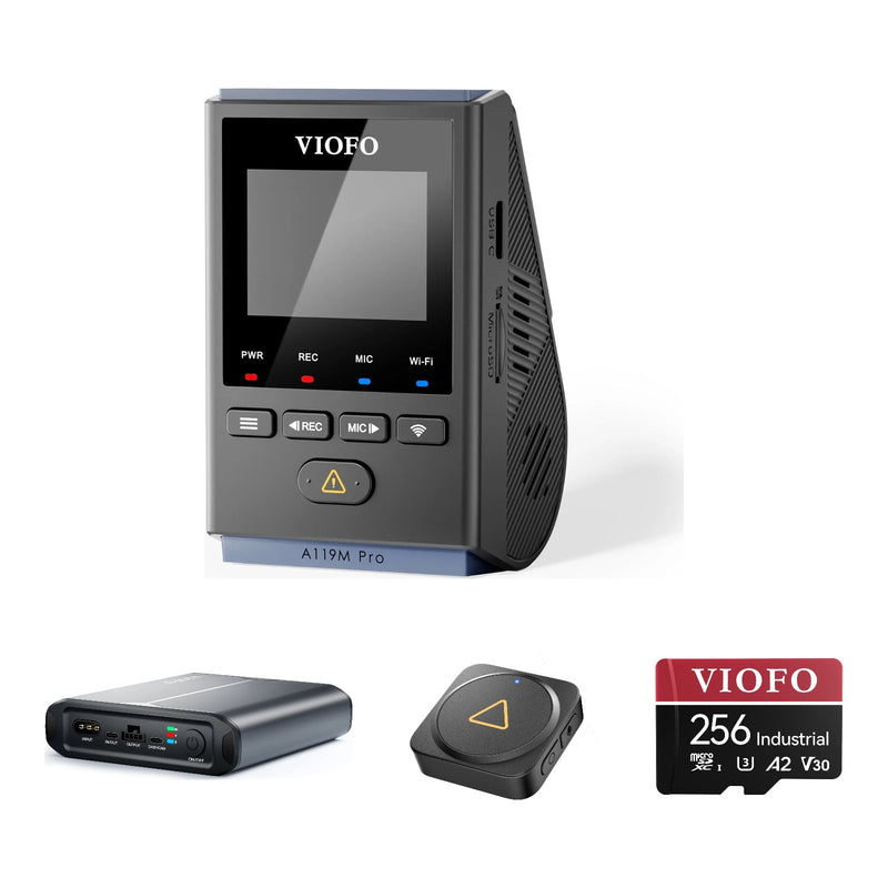 Viofo A119M Pro Mini Dash Cam BP60 Battery Pack Bluetooth Remote 256GB Bundle