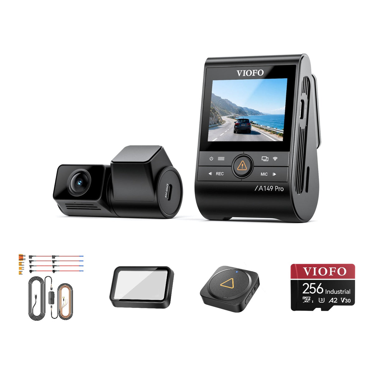 Viofo A149 Pro Duo Dash Cam HK6-A Hardwire Kit CPL-600 Bluetooth Remote 256GB Bundle