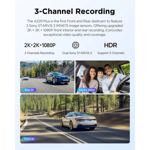 Viofo A229 Plus 3CH Dash Cam 3 Channel 2K Front Rear Cabin