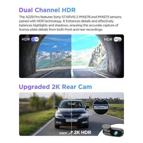 Viofo A229 Pro 2CH Dash Cam 2 Channel 4K Front 2K Rear