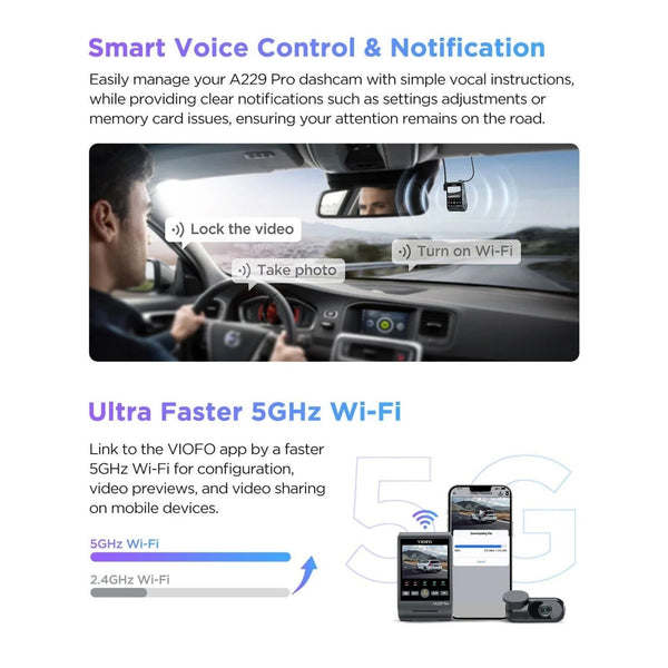 Viofo A229 Pro 2CH Dash Cam 2 Channel 4K Front 2K Rear