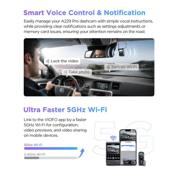 Viofo A229 Pro 3CH Dash Cam 3 Channel Front Rear Cabin 4K
