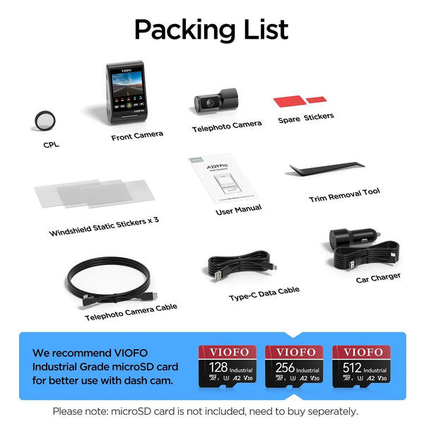 Viofo A229 Pro Tele 2CH Dash Cam 2 Channel Telephoto 4K