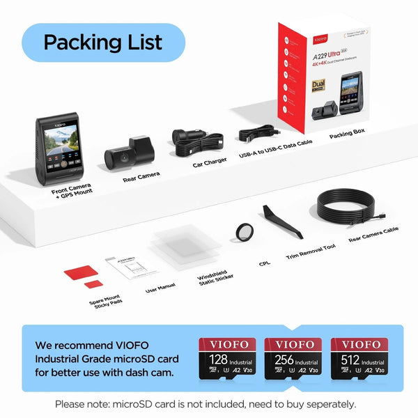 Viofo A229 Ultra 2CH Dash Cam Front Rear 2 Channel 4K