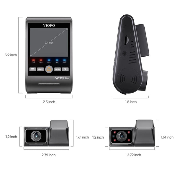 Viofo A229 Ultra 3CH Dash Cam 3 Channel Front Rear Cabin 4K