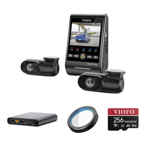 Viofo A229 Plus 3CH dash cam bundle with BP100 battery pack, CPL-200 filter and 256GB card