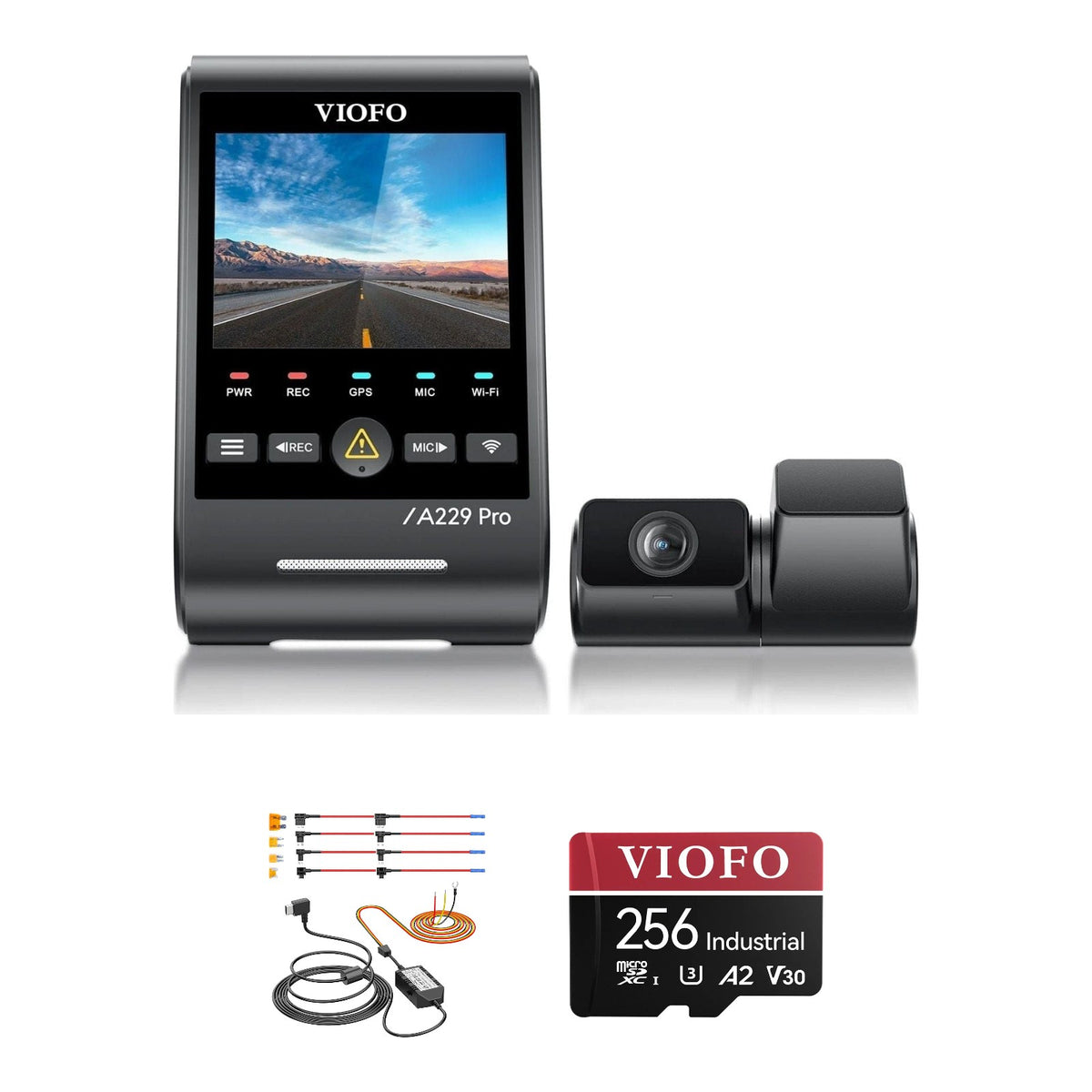 Viofo A229 Pro 2CH Dash Cam HK4 Hardwire Kit 256GB Bundle
