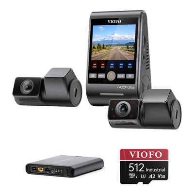 Viofo A229 Ultra 3CH Dash Cam BP100 Battery Pack 512GB Bundle