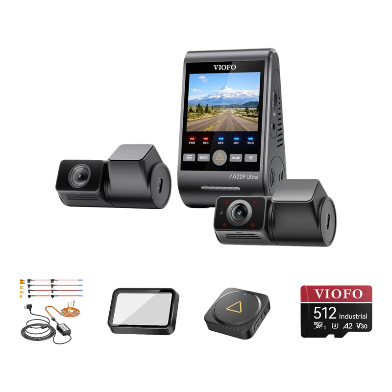 Viofo A229 Ultra 3CH Dash Cam HK4 Hardwire Kit CPL-600 Bluetooth Remote 512GB Bundle