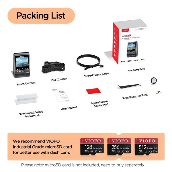 Viofo A329S 1CH Dash Cam Front 1 Channel 4K Ultra HD