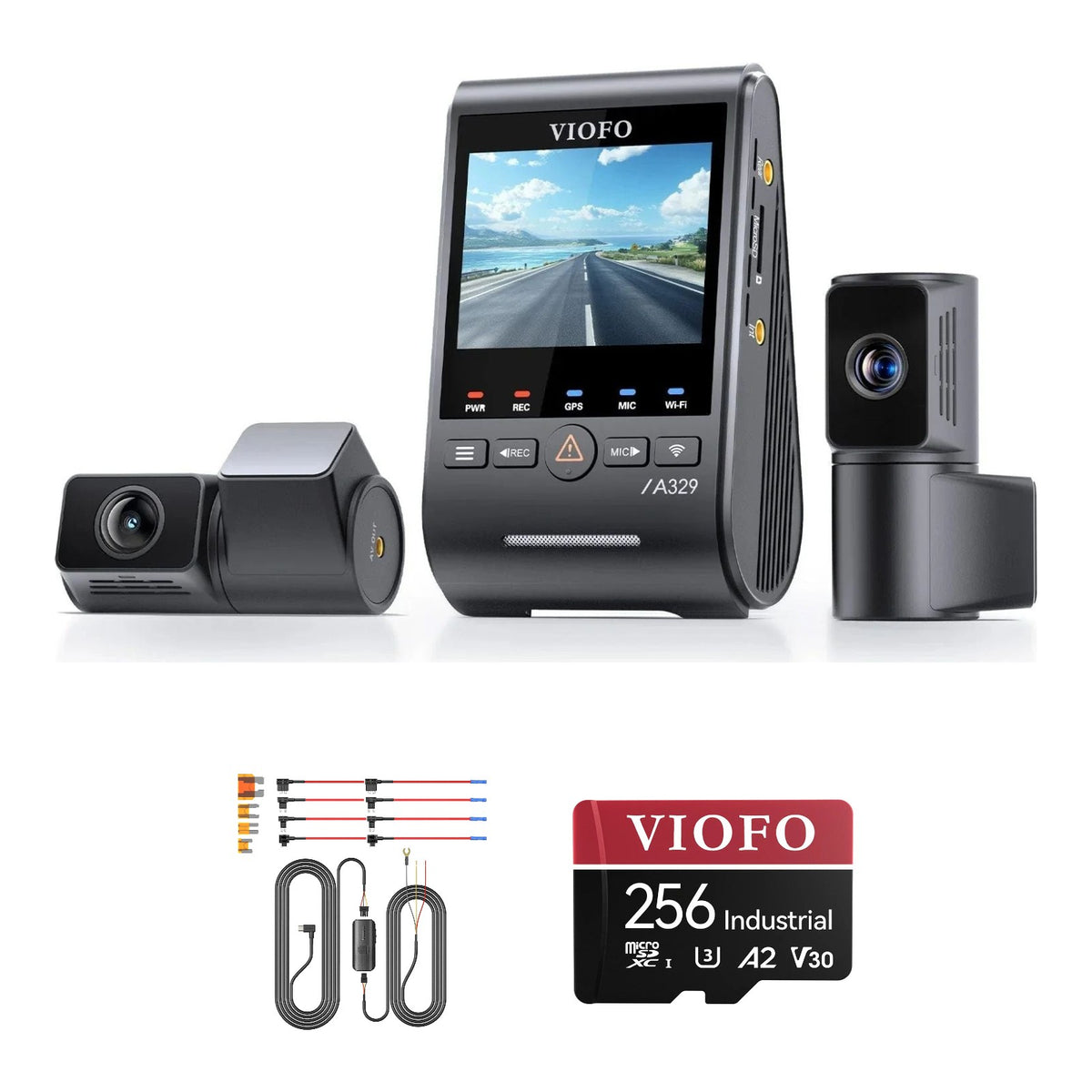 Viofo A329S 3CH Dash Cam HK6 Hardwire Kit 256GB Bundle