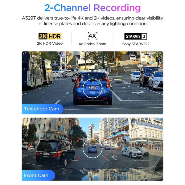 Viofo A329T 2CH Dash Cam 2 Channel 2K Telephoto 4K Front