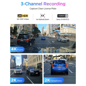 Viofo A329T 3CH Dash Cam 3 Channel 4K Front 2K Telephoto