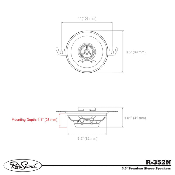 RetroSound R-352N 3.5 Inch 2-Way Coaxial Speakers 25w RMS