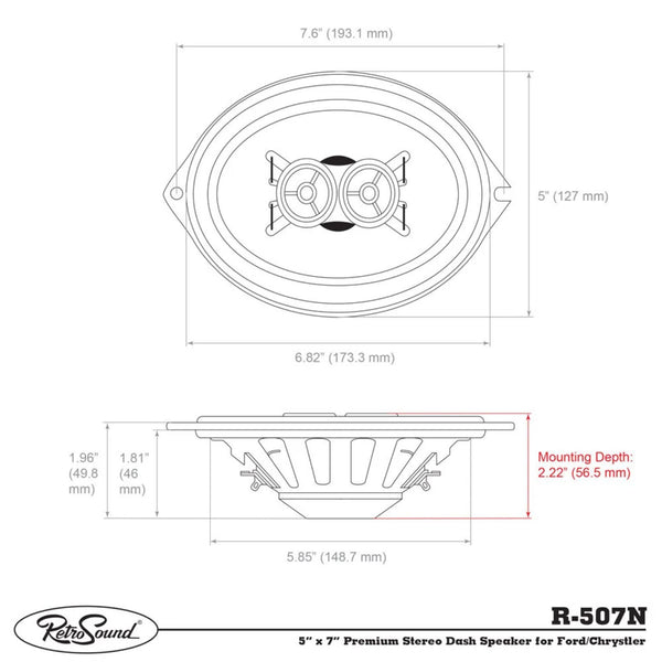 RetroSound R-507N 5x7 Inch Single Triax Speaker 40w RMS