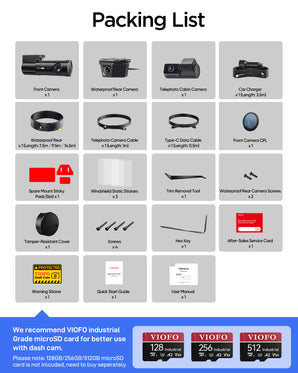 Viofo T330TW 3CH Dash Cam 4K Front, Telephoto & Waterproof Rear