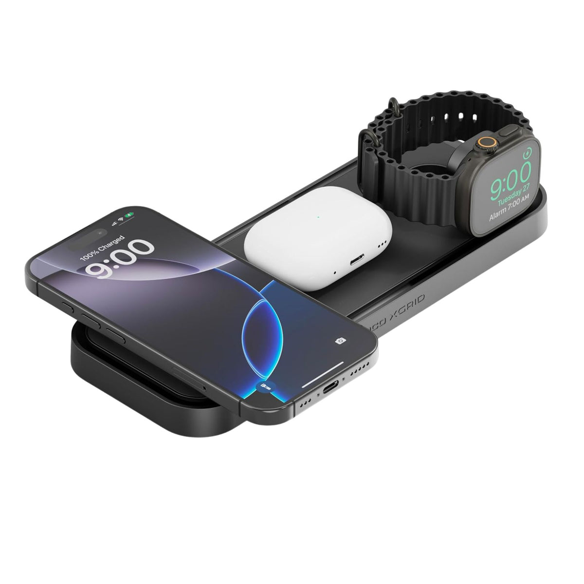 NOCO XGrid XDP3B 3-in-1 Qi2 Wireless Charging Pad Black