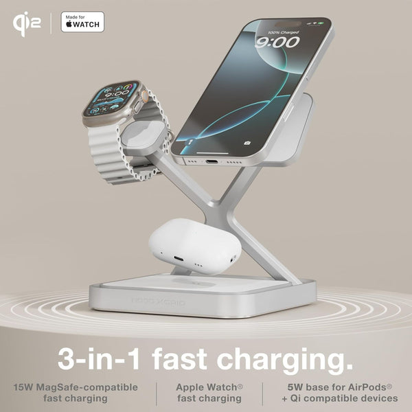 NOCO XGrid XDS3W 3-in-1 Qi2 Wireless Charging Stand White