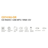Continental CD7416U-OR Car Stereo FM Radio CD Player USB Retro Classic OEM Look - CEN