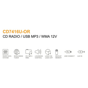 Continental CD7416U-OR Car Stereo FM Radio CD Player USB Retro Classic OEM Look - CEN