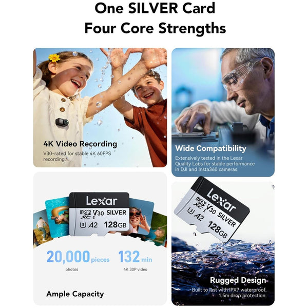 Lexar 128GB Micro SD Card Silver Plus Series with Adaptor