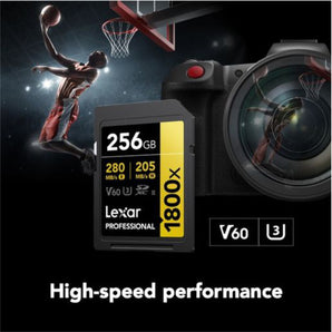 Lexar 256GB Professional 1800x SDXC UHS-II Card Gold Series Class 10 U3 V60
