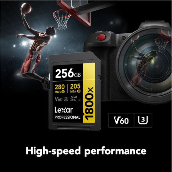 Lexar 256GB Professional 1800x SDXC UHS-II Card Gold Series Class 10 U3 V60