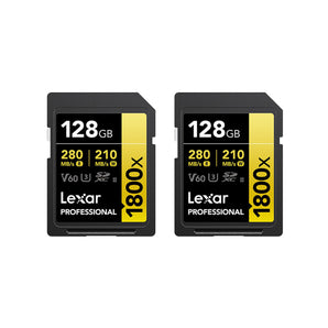 Lexar 128GB Twin Pack Professional 1800x SDXC UHS-II Card Gold Series U3 V60