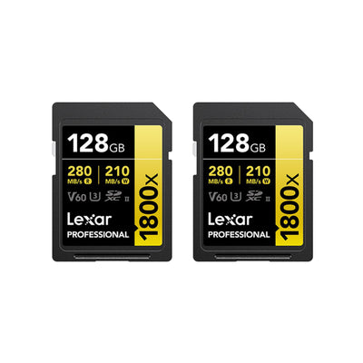Lexar 128GB Twin Pack Professional 1800x SDXC UHS-II Card Gold Series U3 V60