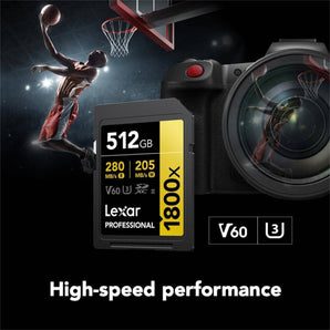 Lexar 512GB Professional 1800x SDXC UHS-II Card Gold Series Class 10 U3 V60