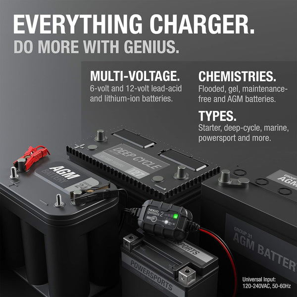 NOCO Genius2 6V/12V 2A Smart Battery Trickle Charger Maintainer Desulfator - CEN