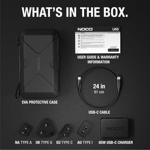 Noco U65 65W Boost X USB-C Fast Charger for GBX45, GBX55, GBX75, and GBX155 - CEN