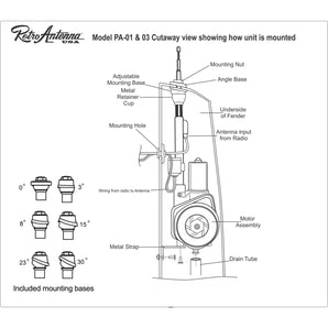RetroSound PA03 Fully Automatic Mini Chrome Electric Power Antenna Aerial - CEN