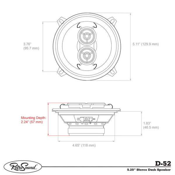 RetroSound Dual Voice Coil 5.25 Inch Single Stereo Dash Speaker 25w RMS - CEN