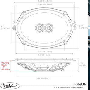 RetroSound Premium Single Triax Speaker 6x9 Inch with Bracket RS-UB1KT 100w RMS - CEN