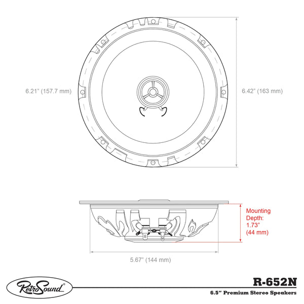 RetroSound Premium Stereo Speakers 6.5 Inch with Grills Sold as a Pair 50w RMS - CEN