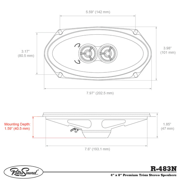 RetroSound Premium Triax 3 Way Stereo Speakers 4x8 Inch Sold as a Pair 60w RMS - CEN