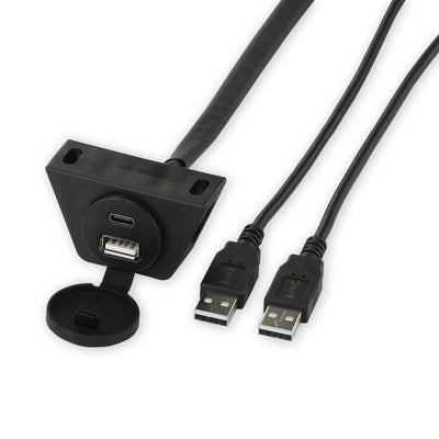 RetroSound Black Panel & Dash Mount USB-A & USB-C Extension Harness 1.3m Cable
